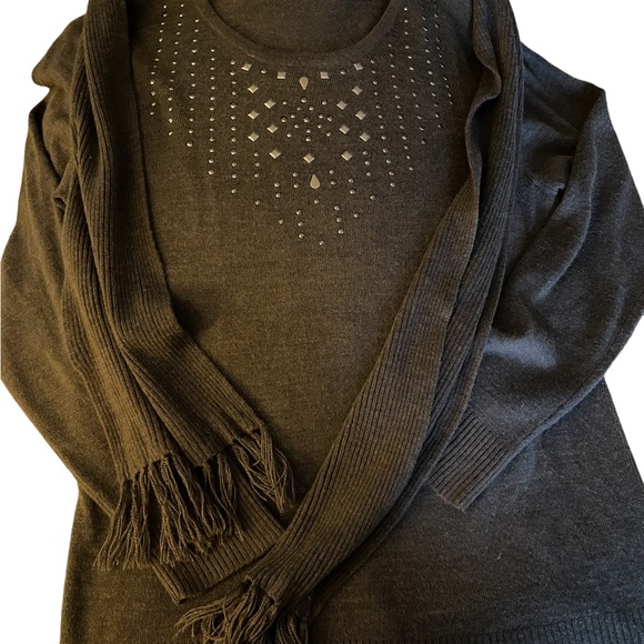 Carolyn Taylor, Grey Embellished Long Sleeve Sweater With Matching Scarf 🧣 - Picture 4 of 7